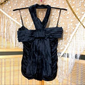 Dolce & Gabbana black silk halter top with gold zipper details